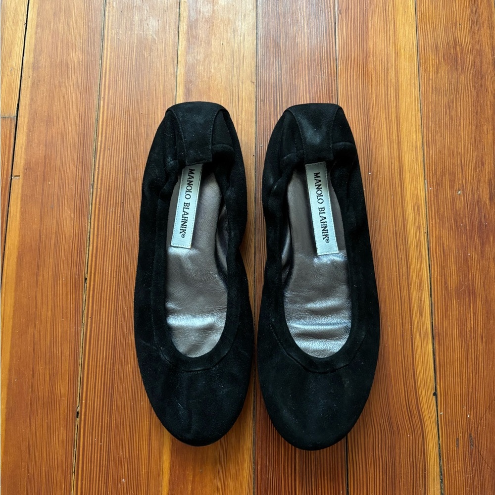 Manolo Blahnik Black Suede Flats